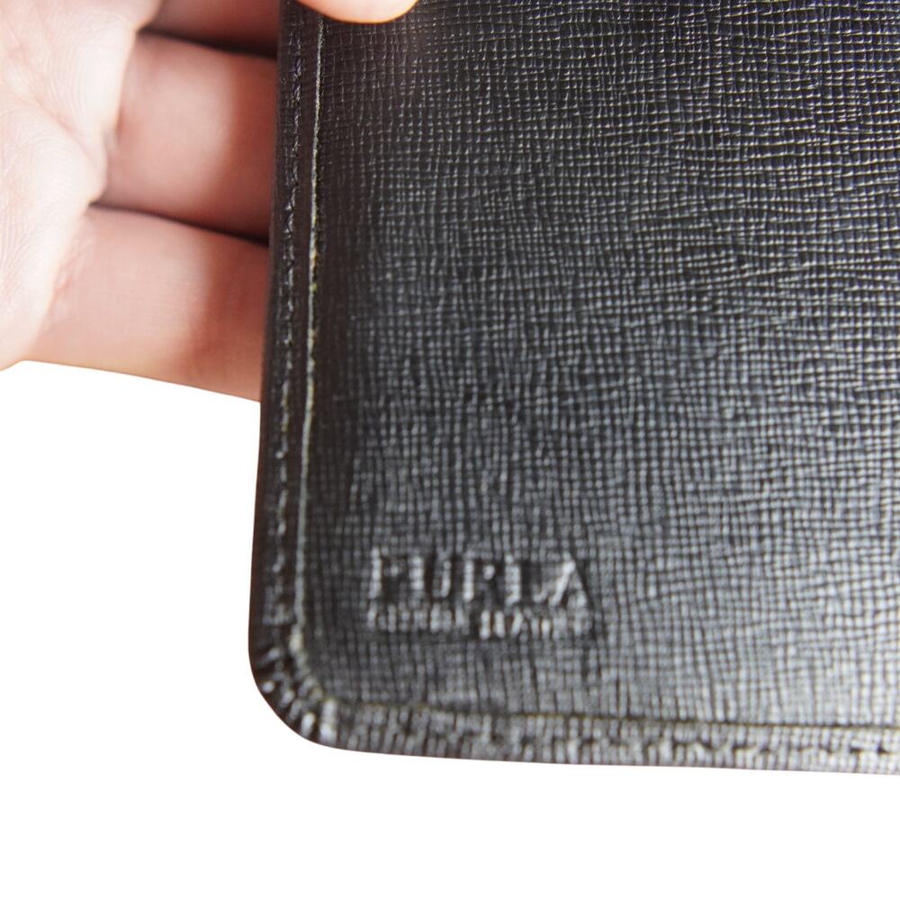 Furla Black Saffiano Leather Bifold Wallet Zip Coin Pocket Italy w Care Card EUC - Picture 8 of 12
